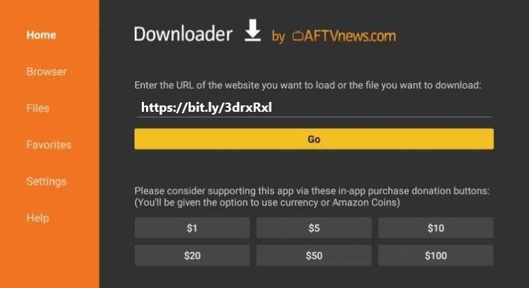 entering the syncler apk download URL on the sideload app
